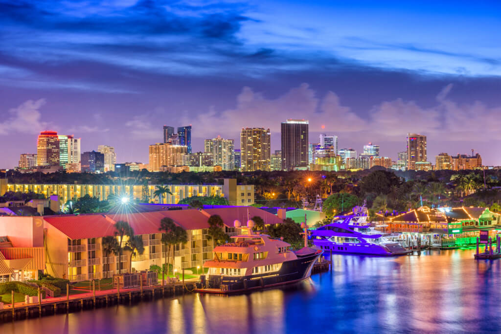 Fort Lauderdale skyline at night 