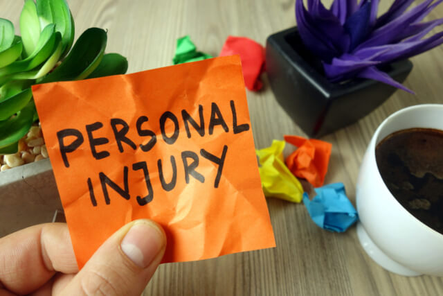 A sticky note with the words personal injury written on it
