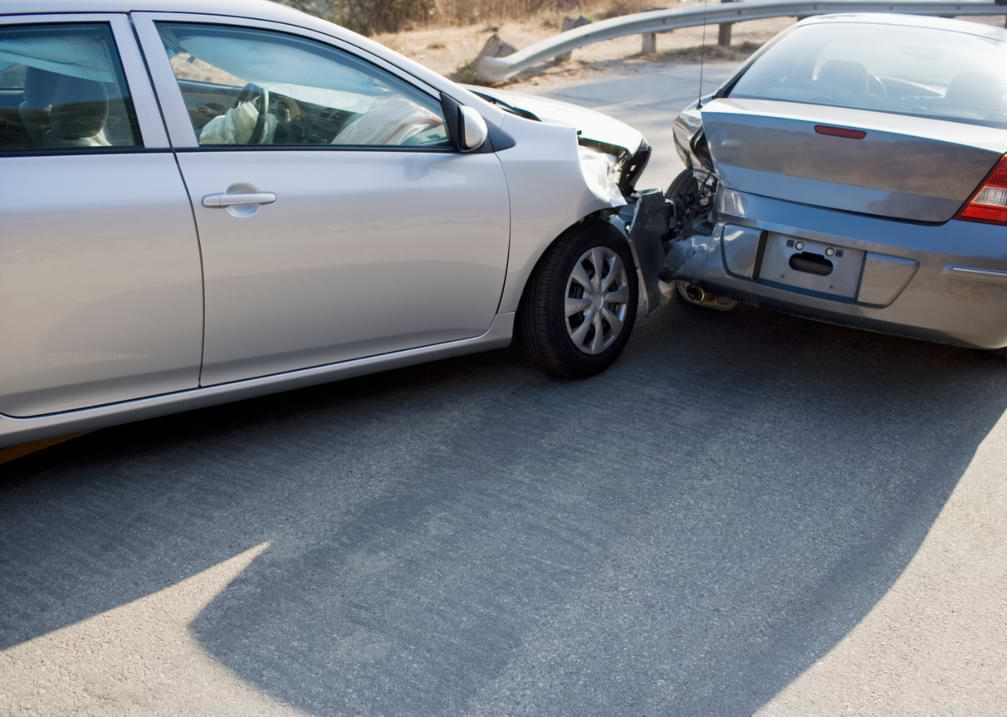 car smashed into the rear of another car after rear-end collision accident on roadway